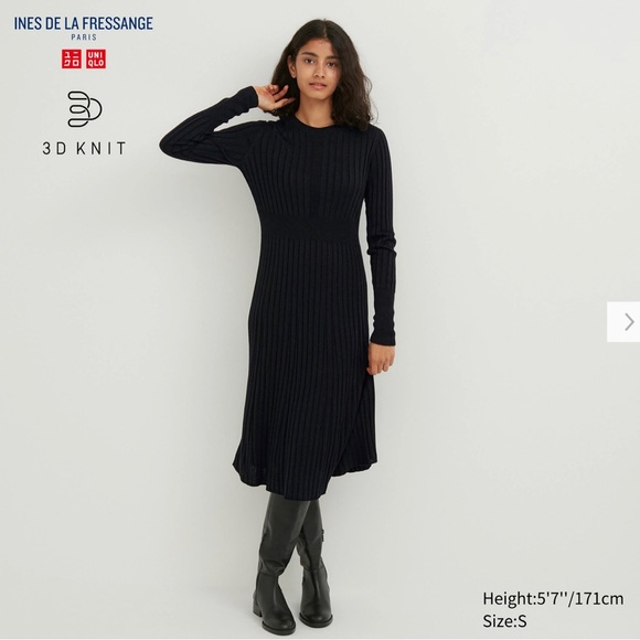Uniqlo x IDLF 3D Knit Ribbed Crew Neck Long-Sleeve Dress Uniqlo x IDLF 3D Knit Ribbed Crew Neck Long-Sleeve Dress